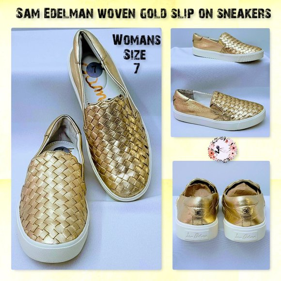Sam Edelman Shoes - 💕Sam Edelman Basket Weave Gold Sneakers size 7M